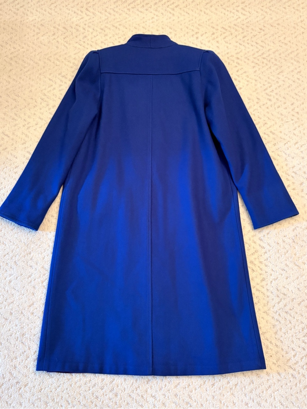 Vintage 70s Womans Royal Blue Wool Coat Size 12 Petite Union Made in USA Maxi - Picture 3 of 13
